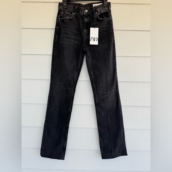 Zara Denim - ZARA Black Washed Bootcut Jeans Women Size 4 EU 36 High Rise 100% Cotton